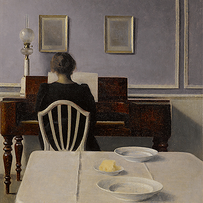 تابلوی نقاشی خانم و پیانو اثر ویلهلم همرشی