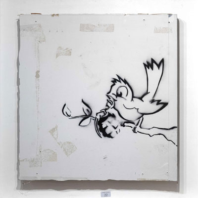 فروش نقاشی«پرنده و نارنجک» بنکسی در یک حراجی در هلند