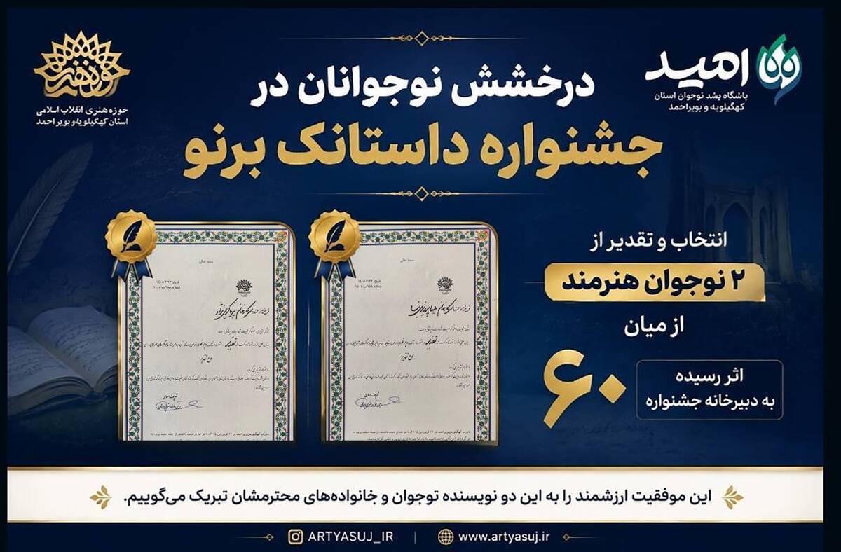 دو عضو باشگاه رشد نوجوان امید شایسته تقدیر جشنواره داستانک «برنو» شدند